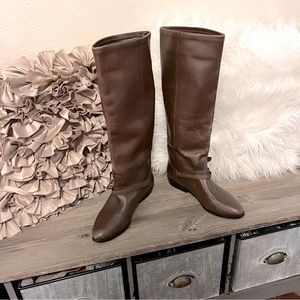 Via Milano Brown Knee High Flat Low Heel Slip On Soft Leather Riding Boots Sz 9